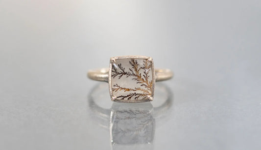 Dendritic quartz ring / K10 Smoky gold