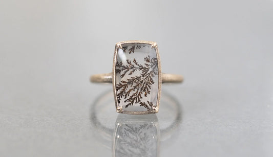 Dendritic quartz ring / K10 Smoky gold