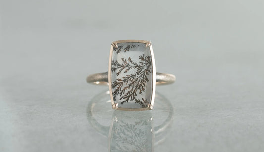 Dendritic quartz ring / K10 Smoky gold