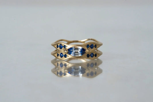 Wave ring + bicolor sapphire