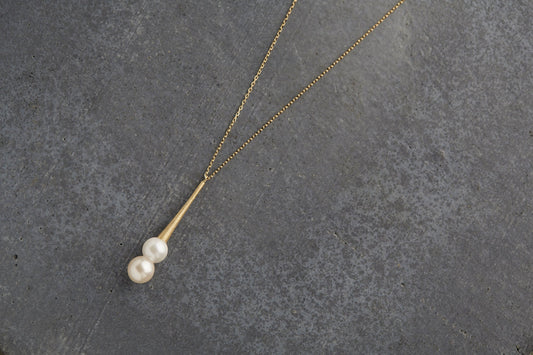 Raindrop akoya twins pearl long necklace