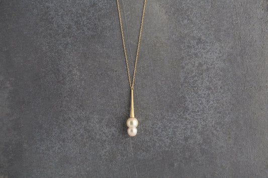 Raindrop akoya twins pearl long necklace