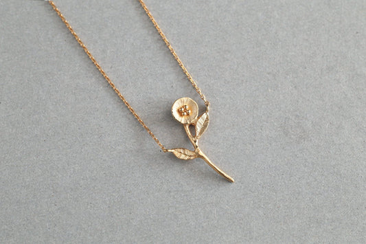 Petit flower necklace " one flower with stem " / K18